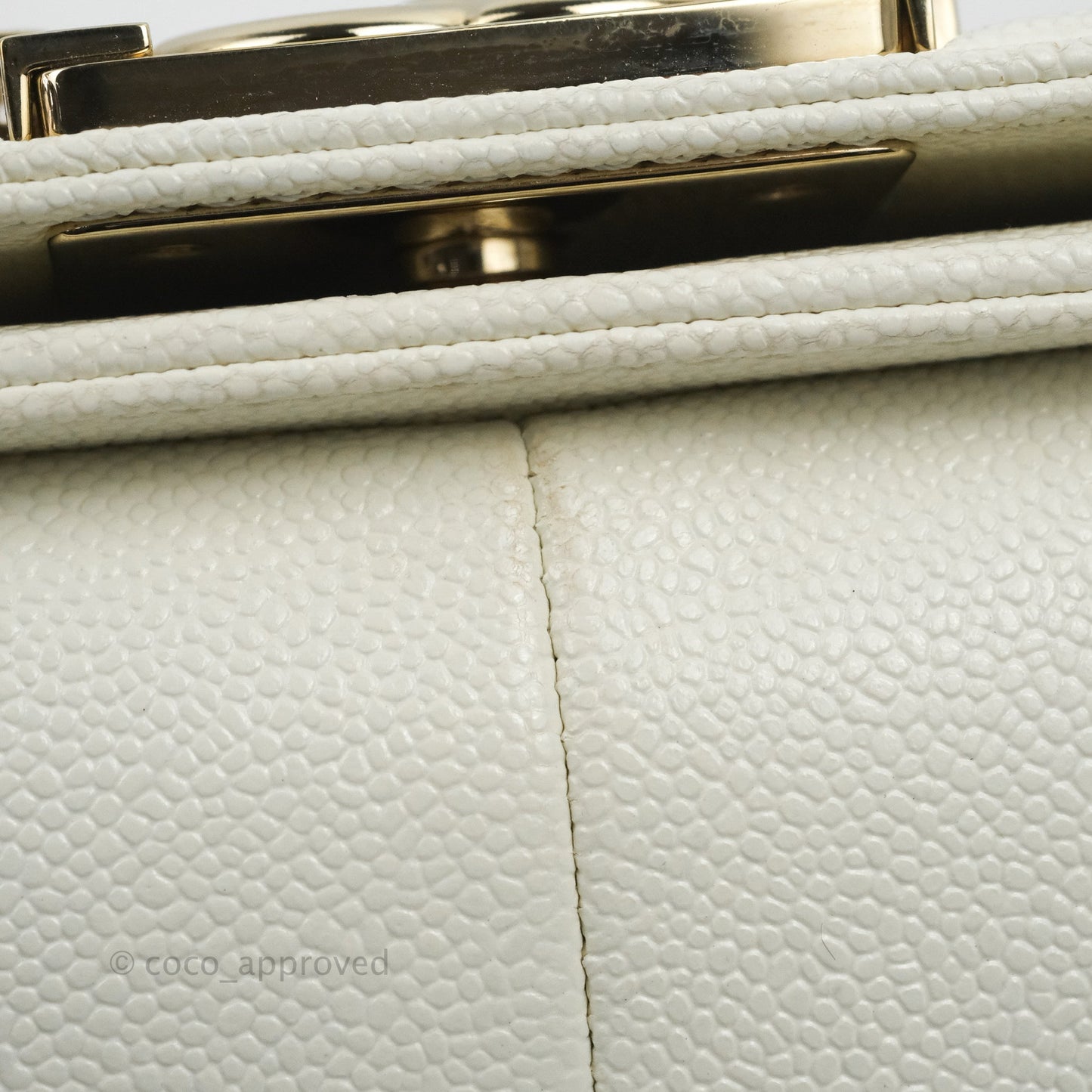 Chanel Quilted Medium Boy White Caviar Gold Hardware