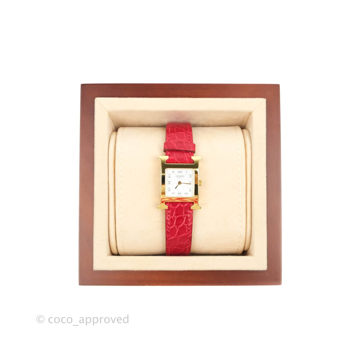 Hermès Heure H PM Watch Red Alligator Gold Hardware