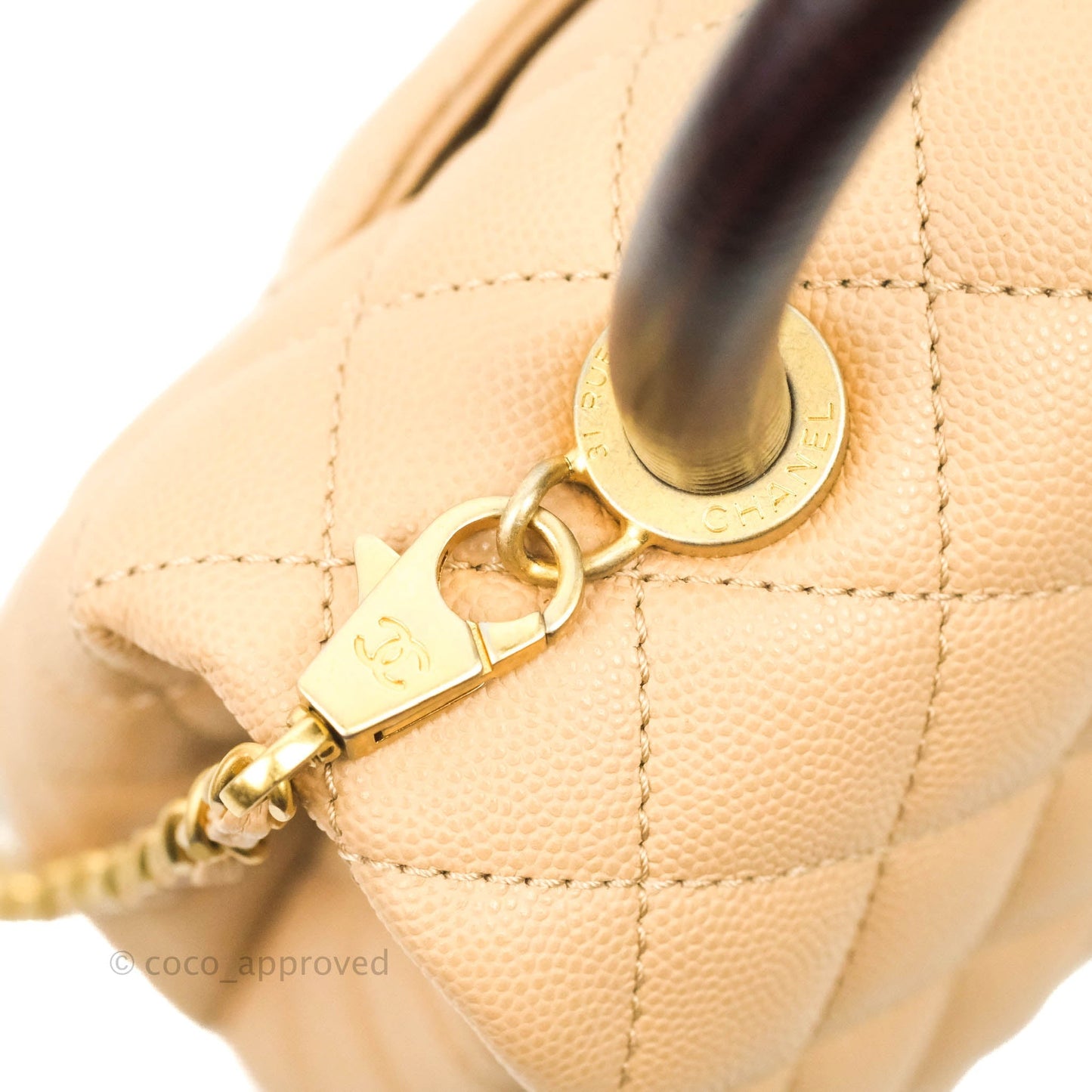 Chanel Small Coco Handle Quilted Beige Caviar Gold Hardware Lizard Handle