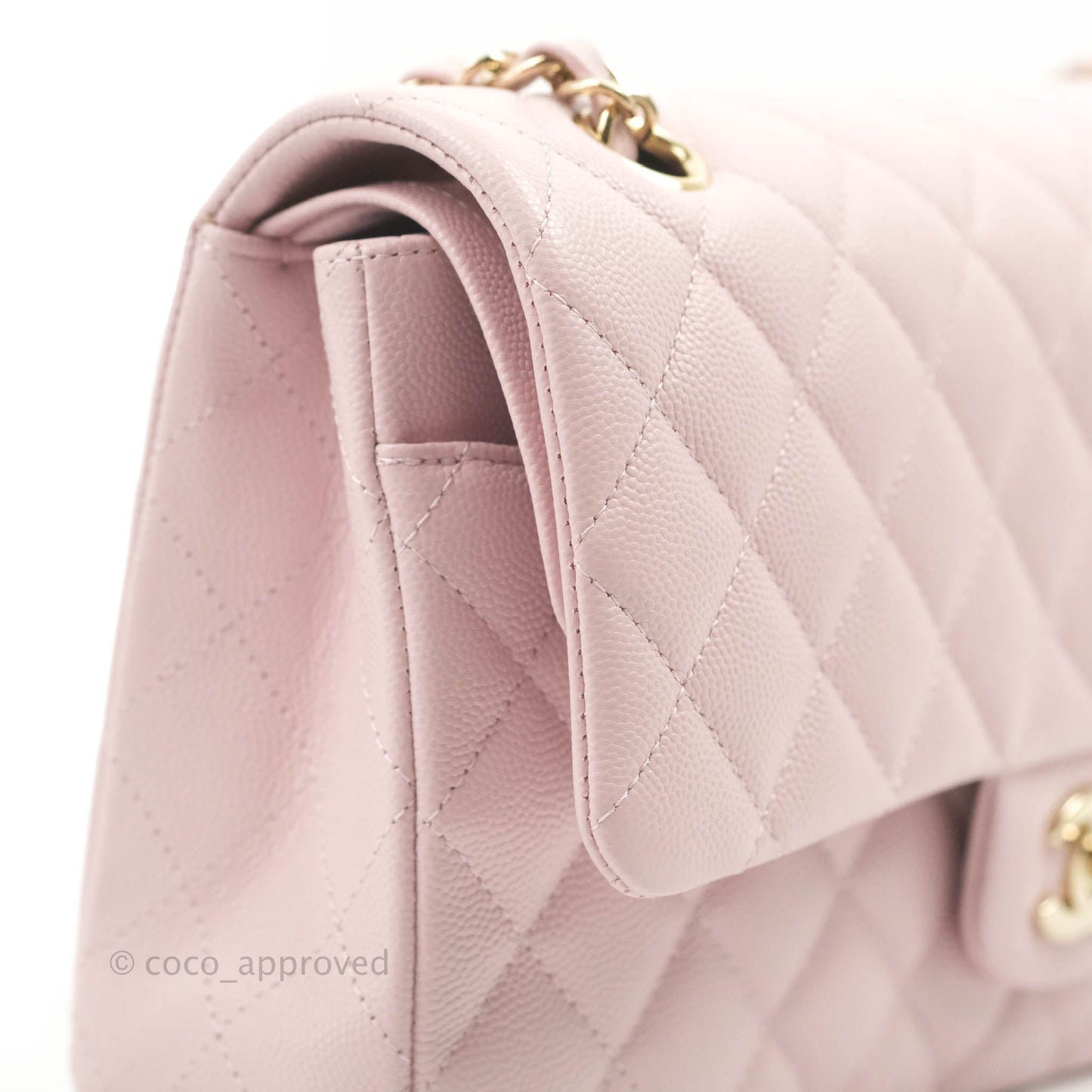 Chanel M/L Medium Double Flap Bag Lilac Rose Clair Caviar Gold Hardware 21S