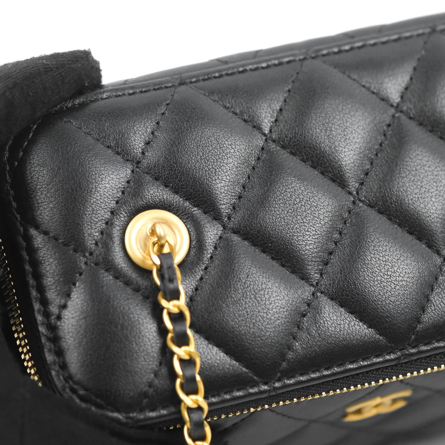 Chanel Vanity with COCO Heart Chain Black Lambskin Aged Gold Hardware