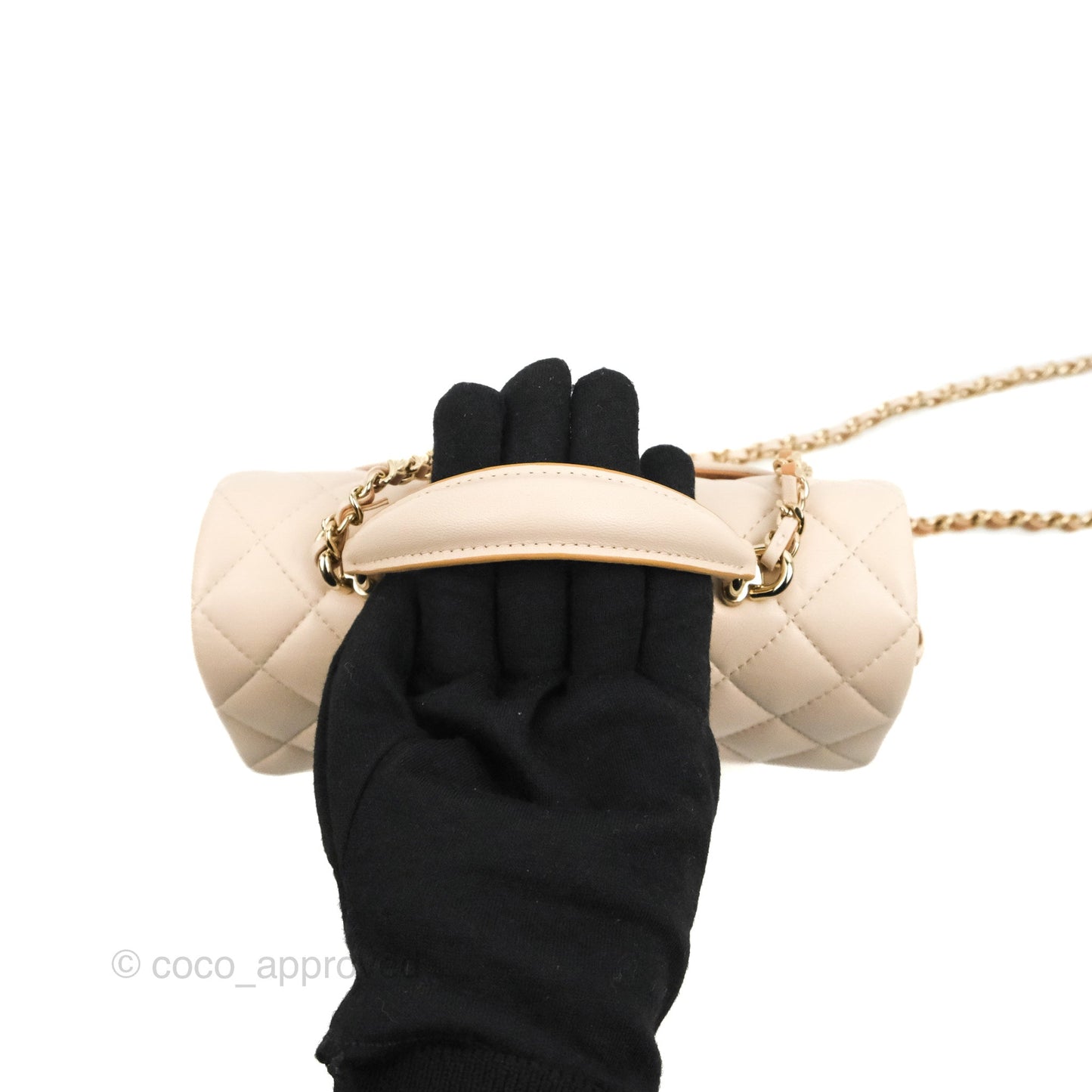Chanel Top Handle Mini Rectangular Flap Bag Ecru/Beige Lambskin Gold Hardware 23P