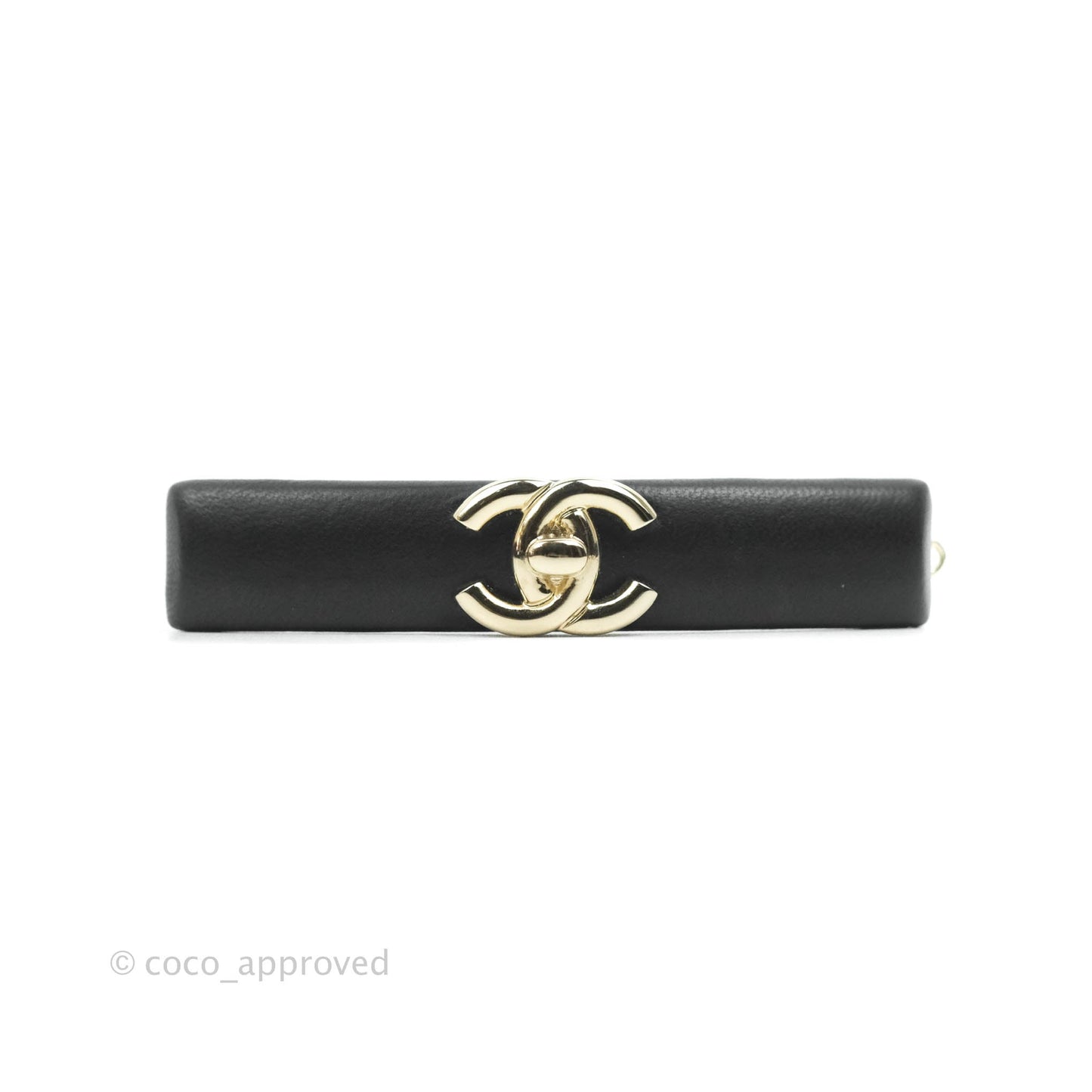 Chanel Leather Hair Clip Black Lambskin Gold Hardware 21S
