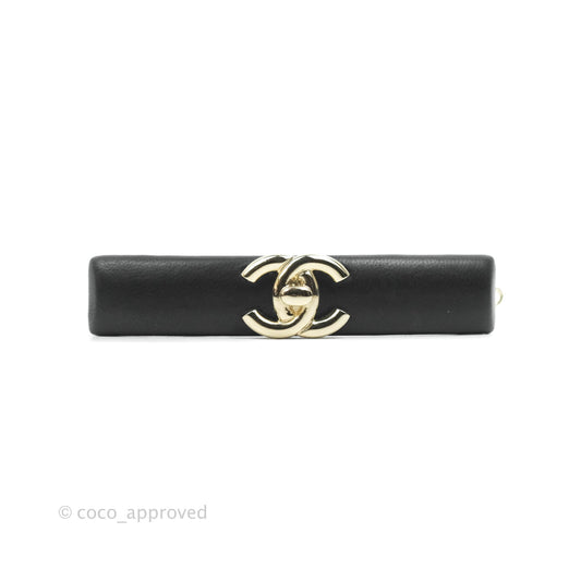 Chanel Leather Hair Clip Black Lambskin Gold Hardware 21S
