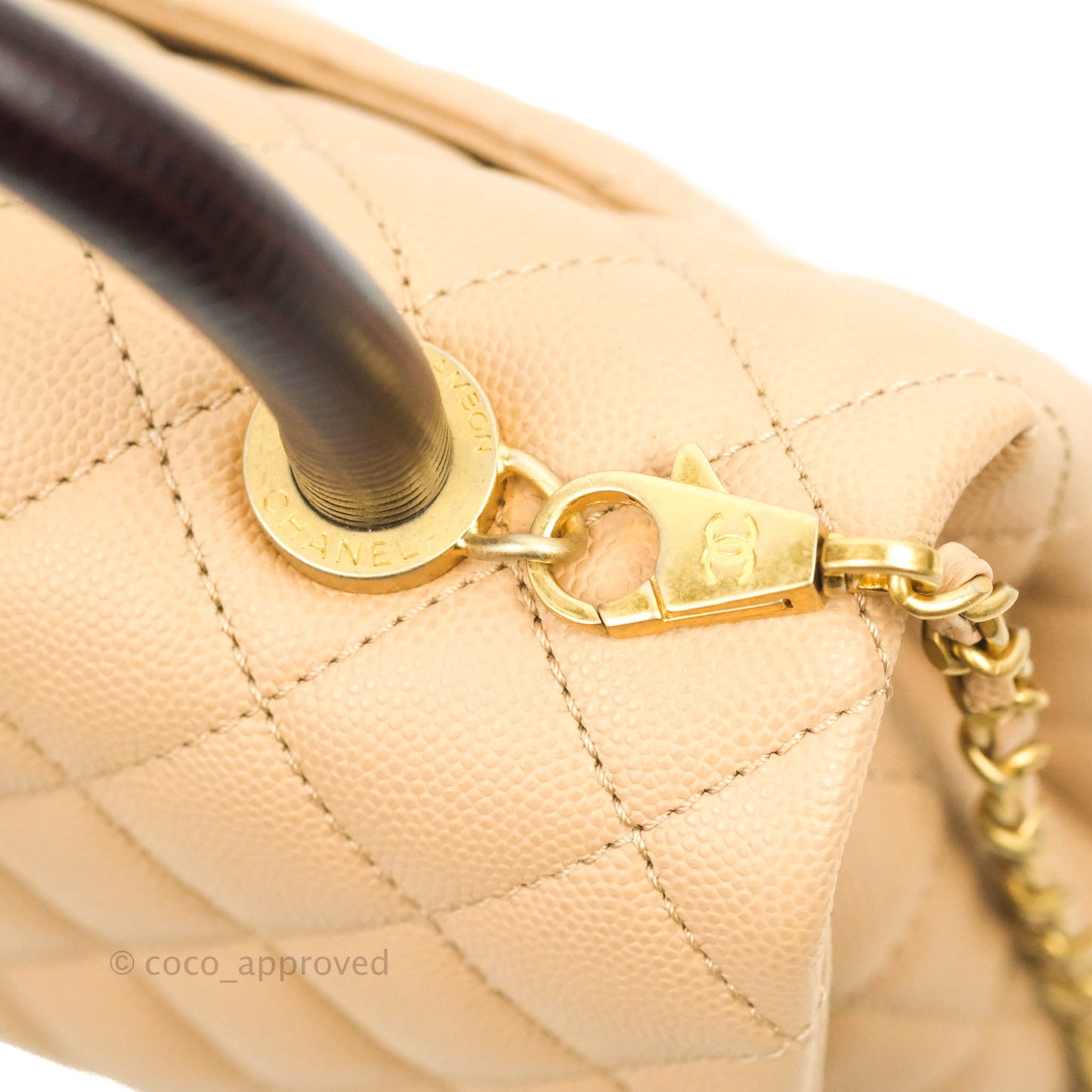 Chanel Small Coco Handle Quilted Beige Caviar Gold Hardware Lizard Handle