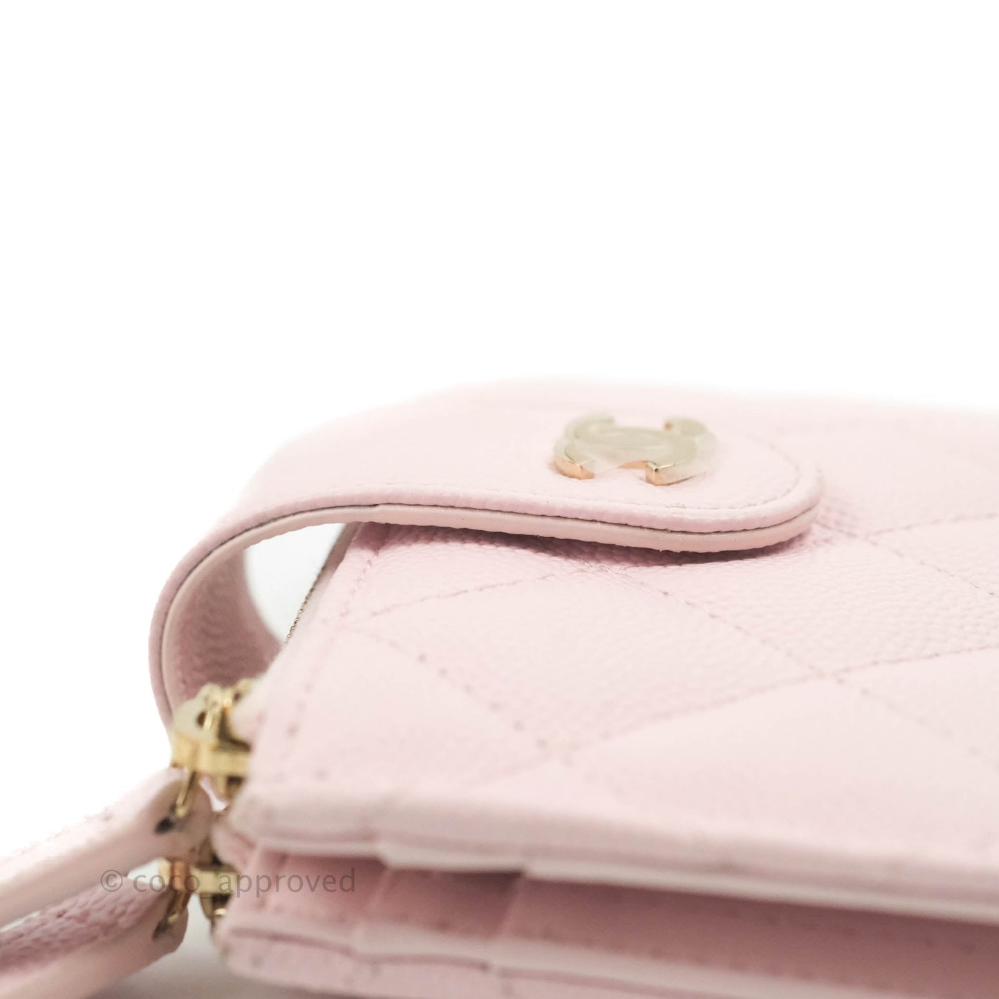 Chanel Folded Double Zip Coin Case Card Pink Caviar Gold Hardware