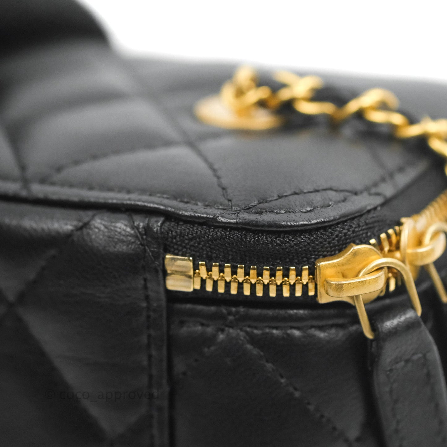 Chanel Vanity with COCO Heart Chain Black Lambskin Aged Gold Hardware