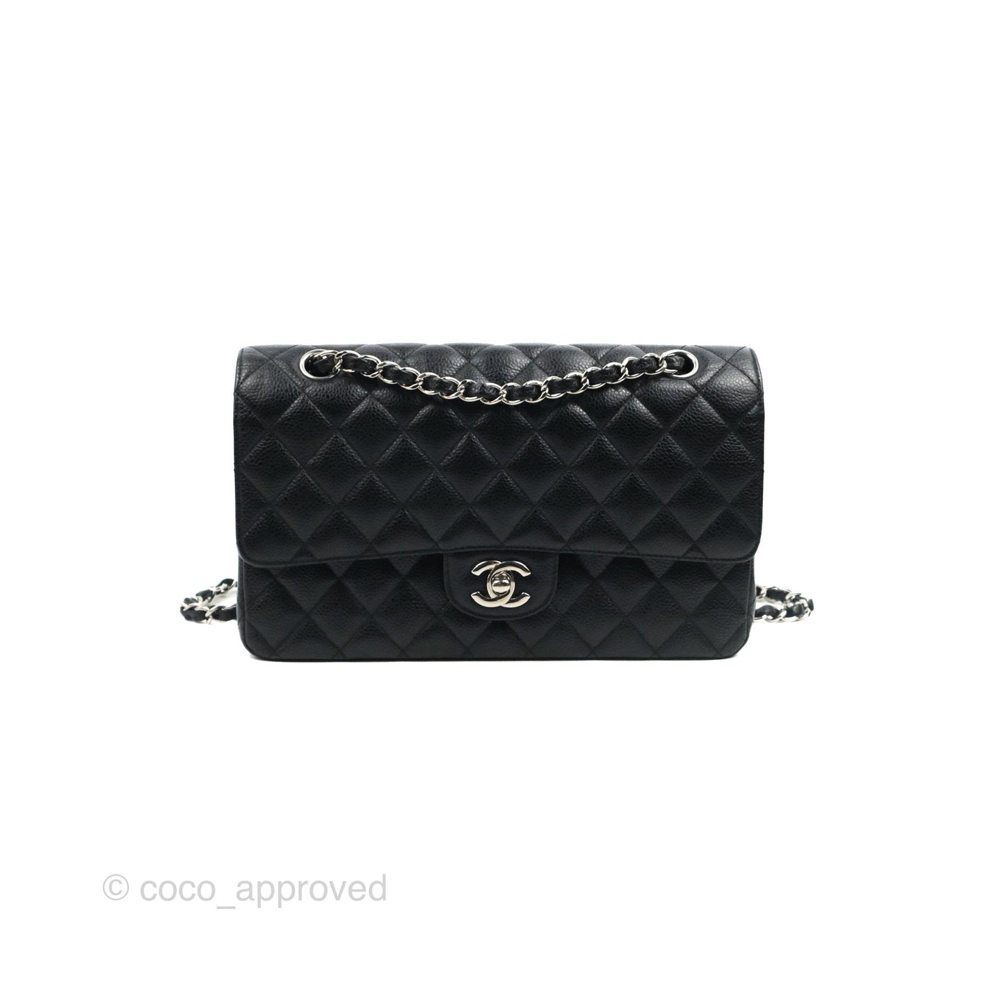 Chanel Classic M/L Medium Flap Quilted Black Caviar Silver Hardware