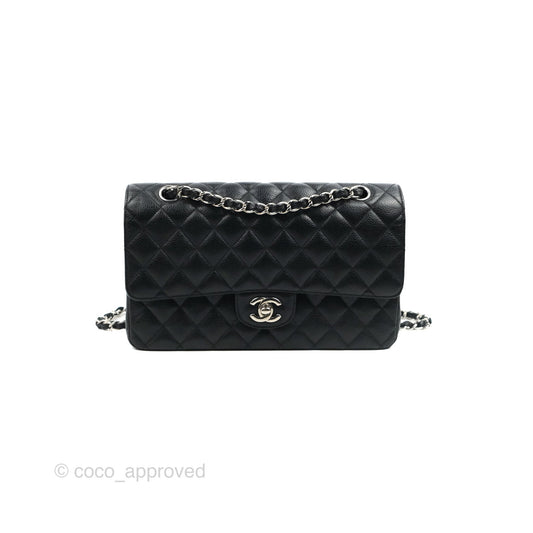 Chanel Classic M/L Medium Flap Quilted Black Caviar Silver Hardware