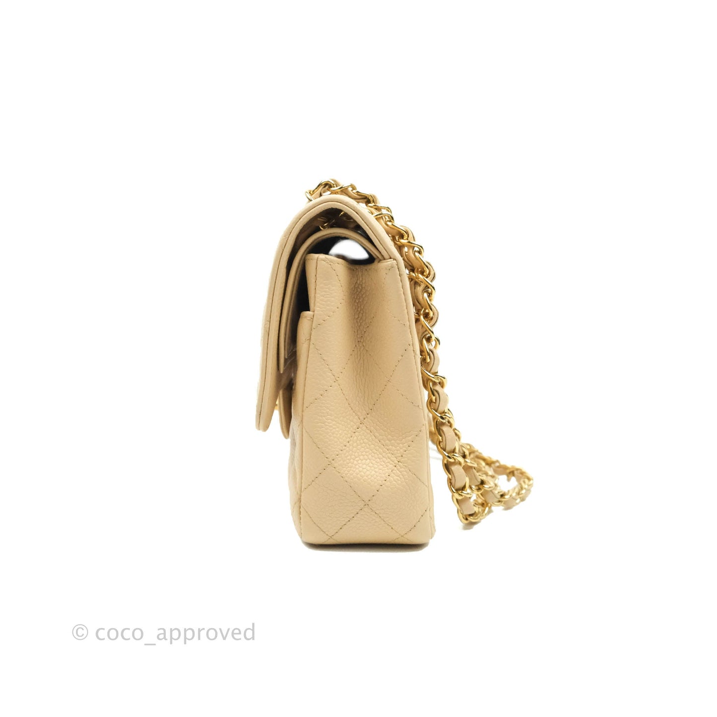 Chanel Classic M/L Medium Double Flap Bag Beige Caviar Gold Hardware