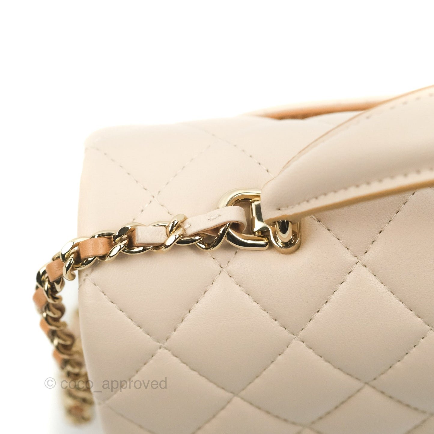 Chanel Top Handle Mini Rectangular Flap Bag Ecru/Beige Lambskin Gold Hardware 23P