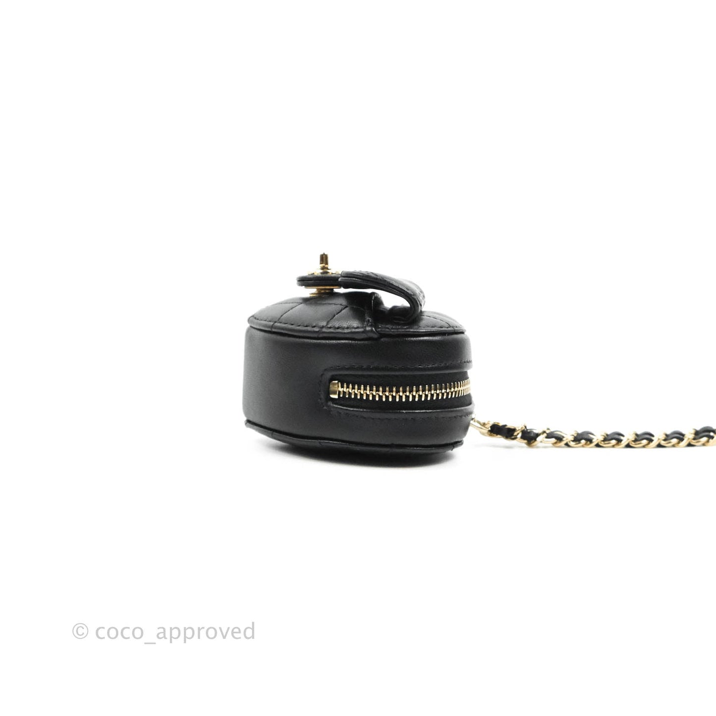 Chanel Small Heart Coin Purse Necklace Black Lambskin Gold Hardware 22S
