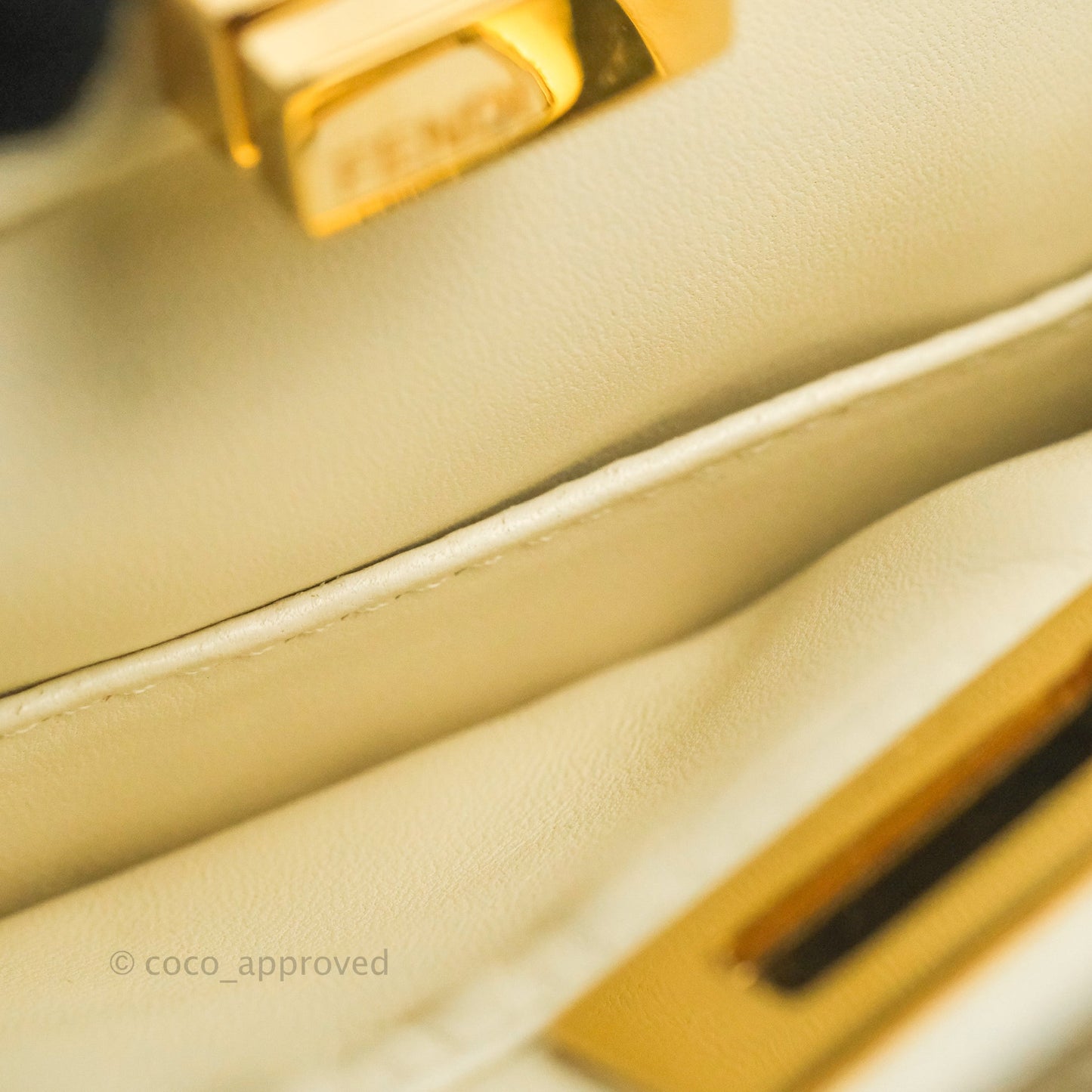 Fendi Mini Peekaboo Shearling Bag White Gold Harware