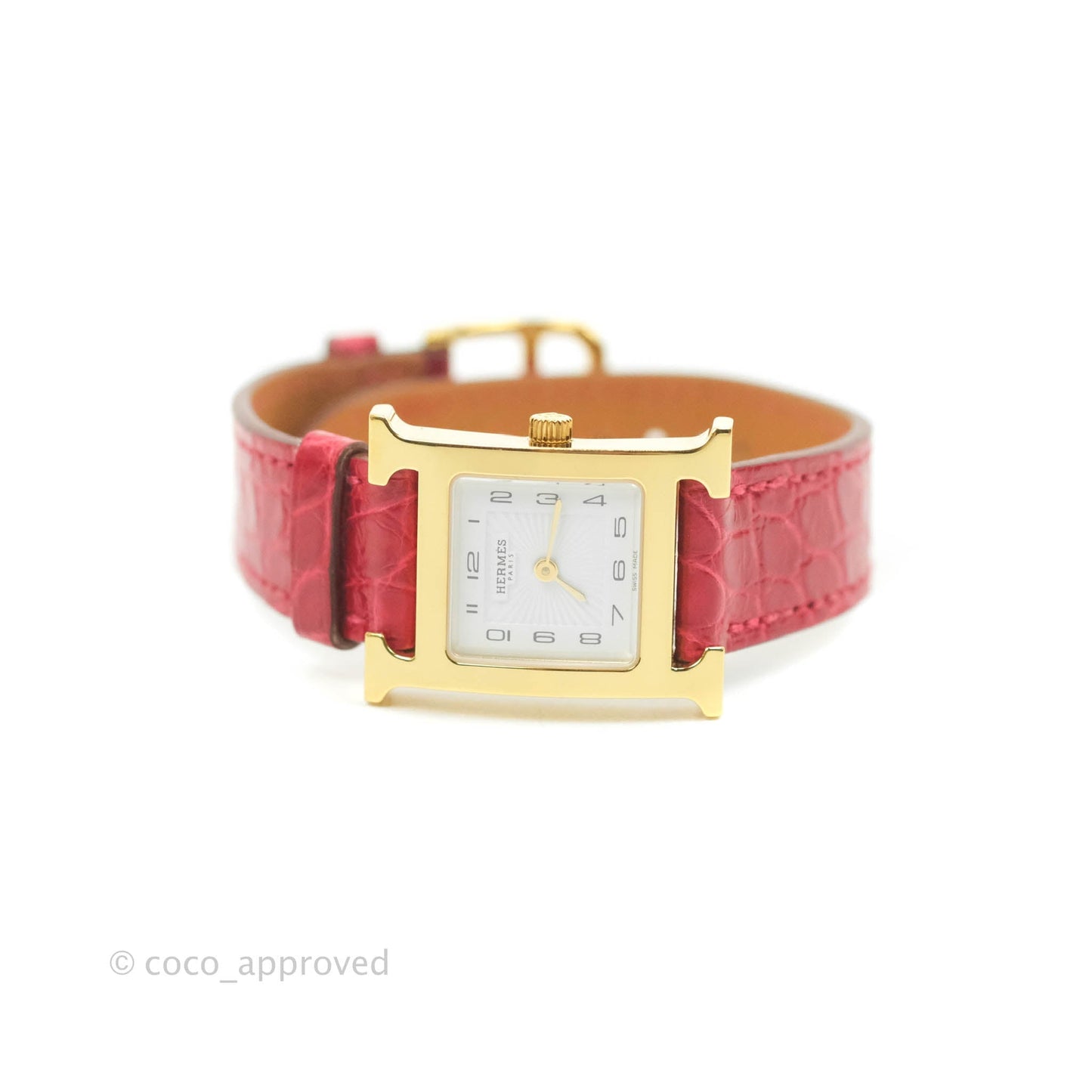 Hermès Heure H PM Watch Red Alligator Gold Hardware