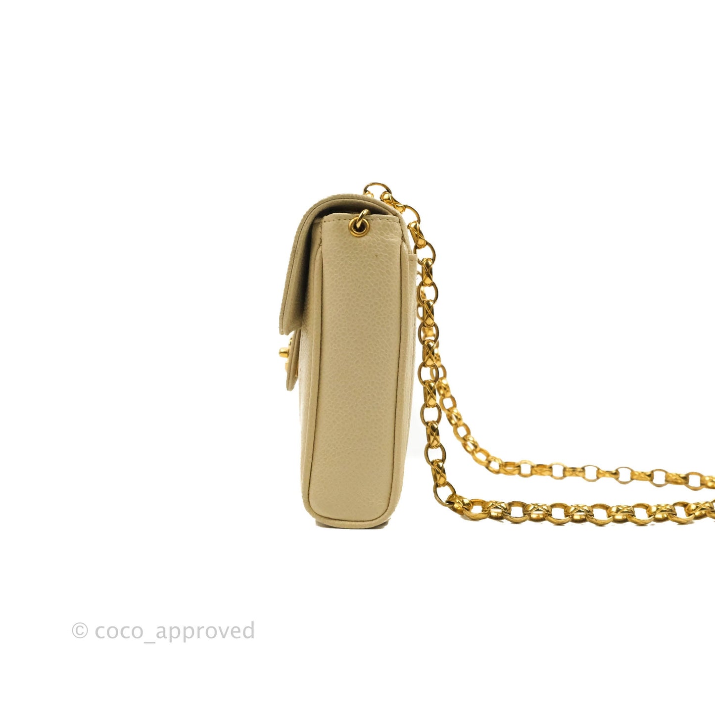 Chanel Vintage Vertical Mini Square Beige Caviar Gold Hardware