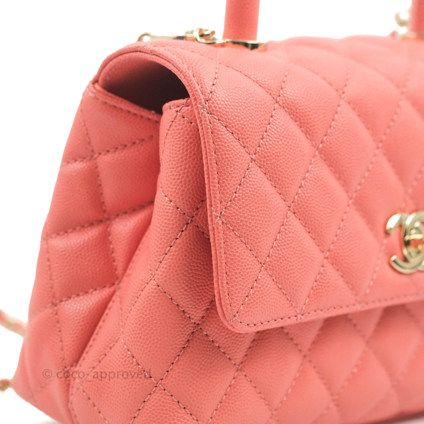 Chanel Small Quilted Coco Handle Coral Pink Caviar Gold Hardware