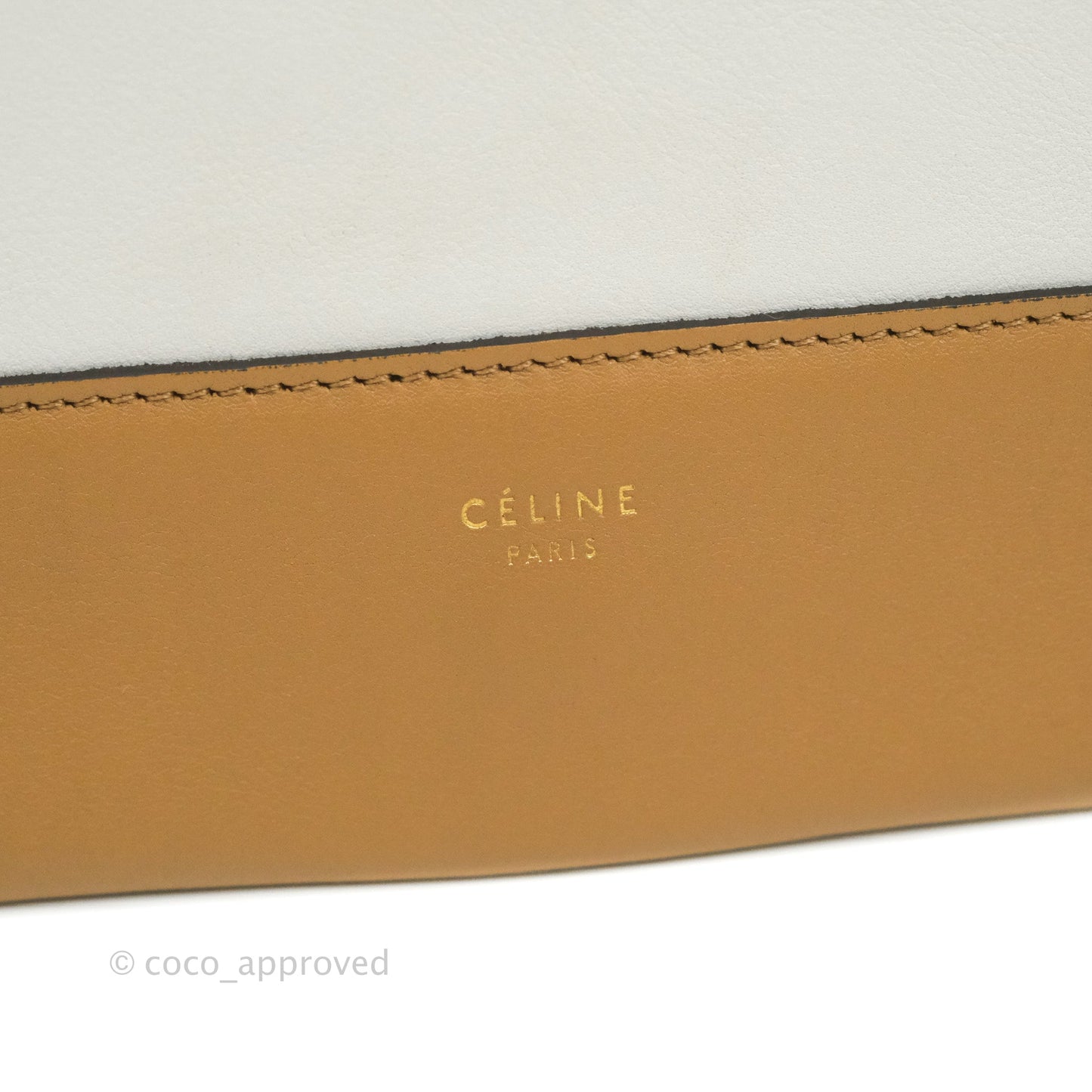 Celine Frame Shoulder Bag White Brown Calfskin Gold Hardware