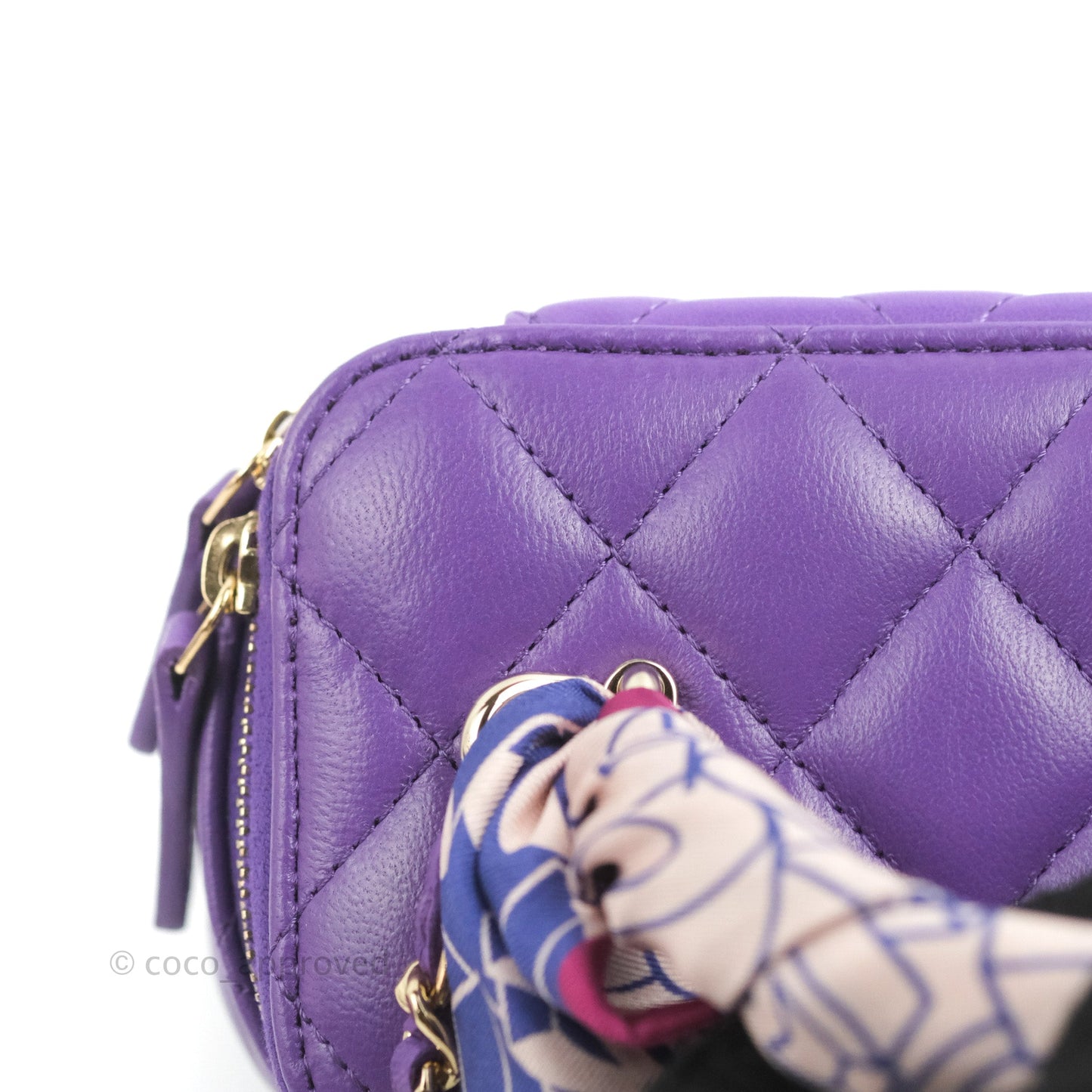 Chanel Vanity Rectangular Top Handle Purple Lambskin Gold Hardware with Twilly