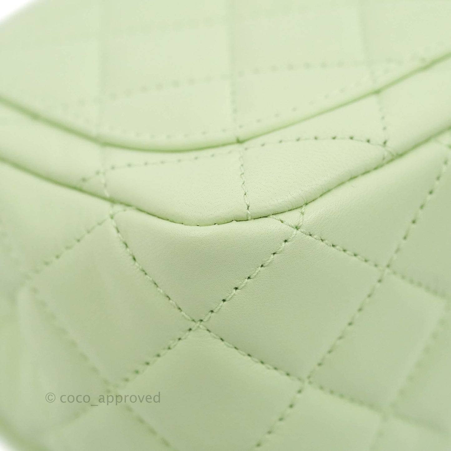 Chanel Mini Square Pearl Crush Quilted Avocado Green Lambskin Aged Gold Hardware