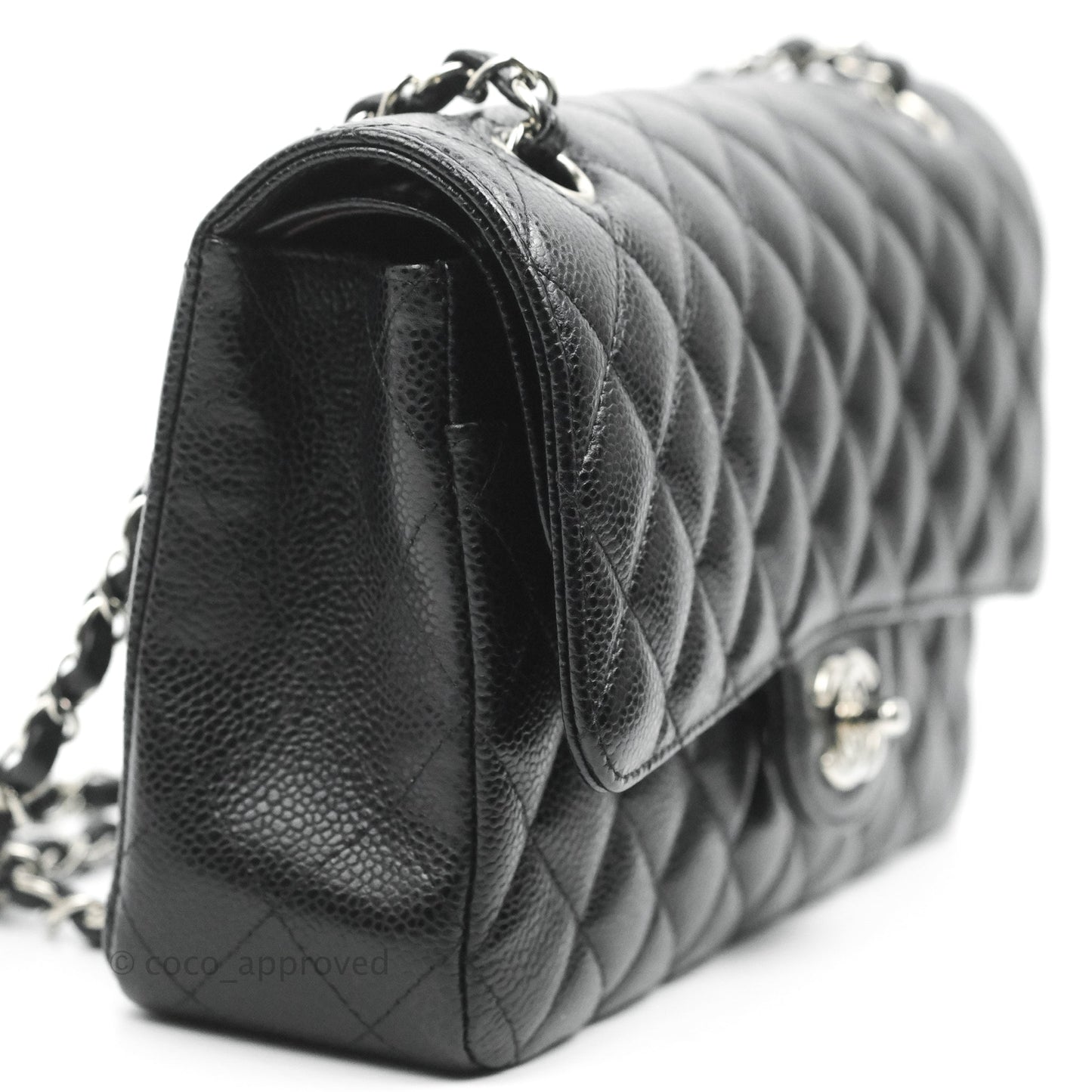 Chanel Classic M/L Medium Flap Quilted Black Caviar Silver Hardware