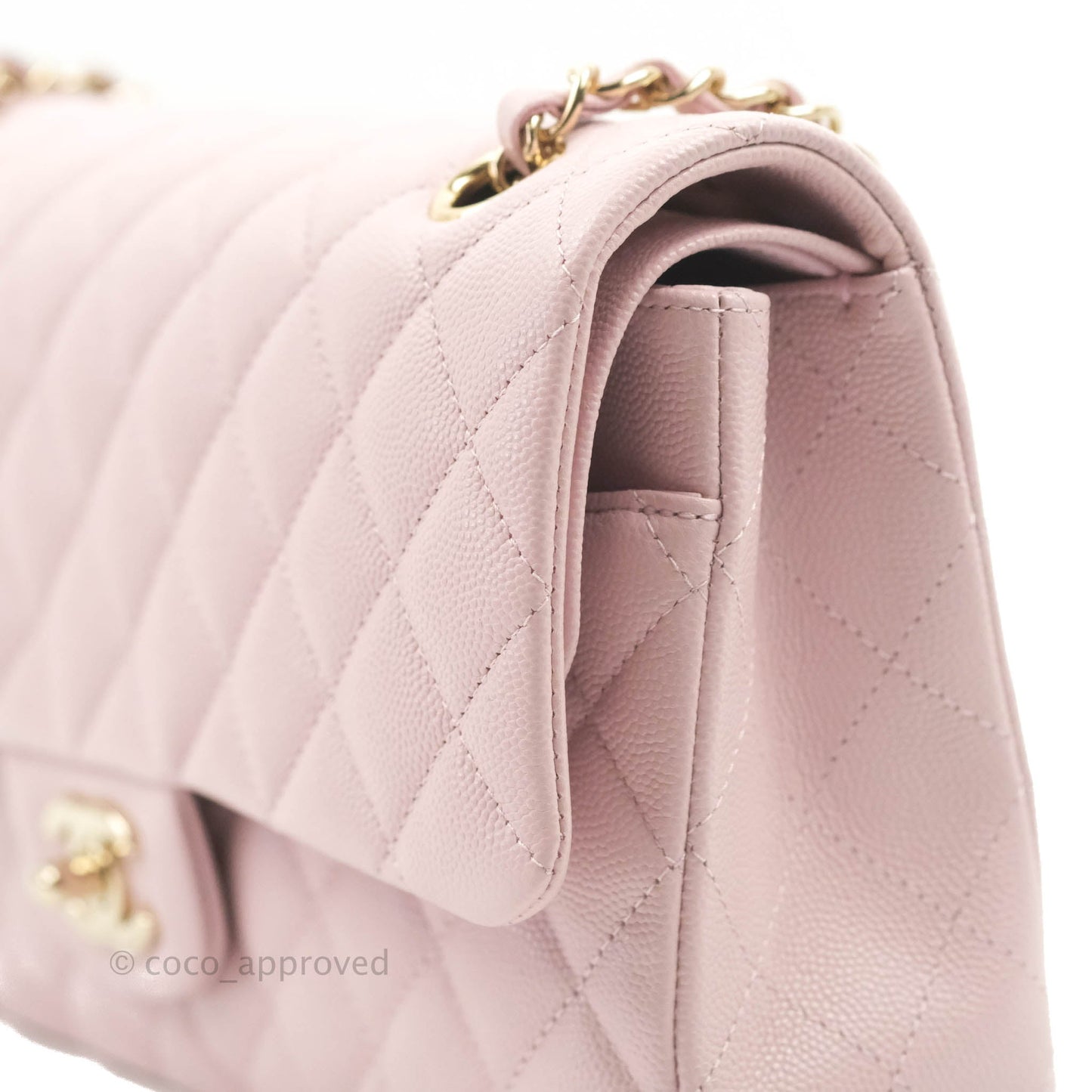 Chanel M/L Medium Double Flap Bag Lilac Rose Clair Caviar Gold Hardware 21S
