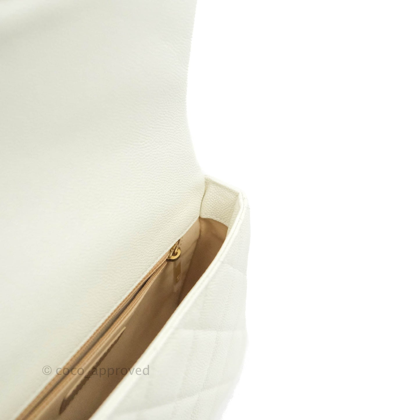 Chanel Small Quilted Melody Flap White Caviar Aged Gold Hardware 22P