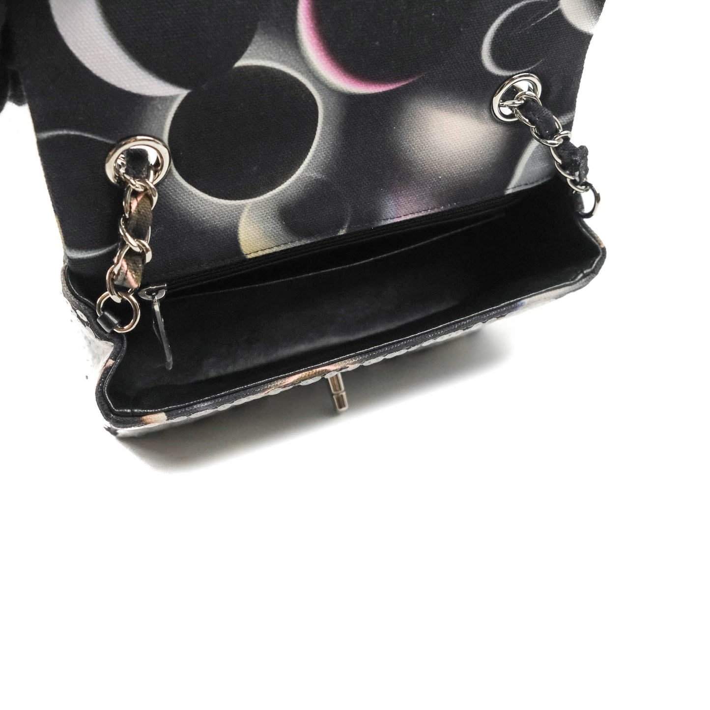 Chanel Mini Rectangular Flap Sequin Printed Canvas Silver Hardware 17K
