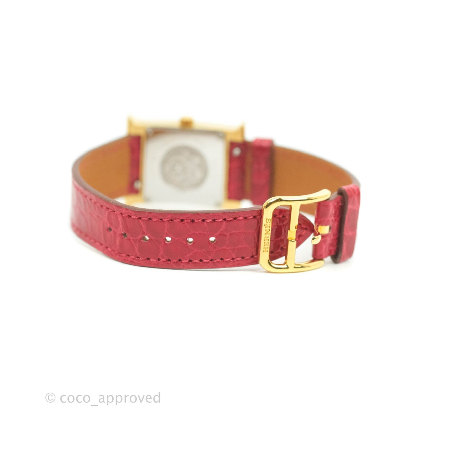 Hermès Heure H PM Watch Red Alligator Gold Hardware
