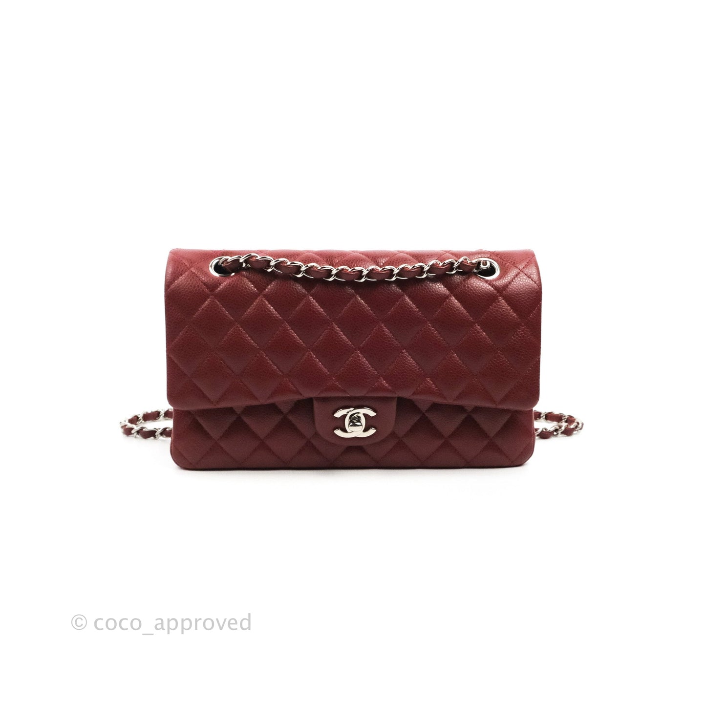 Chanel Classic M/L Medium Flap Quilted Dark Red Caviar Silver Hardware