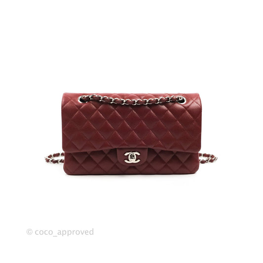 Chanel Classic M/L Medium Flap Quilted Dark Red Caviar Silver Hardware