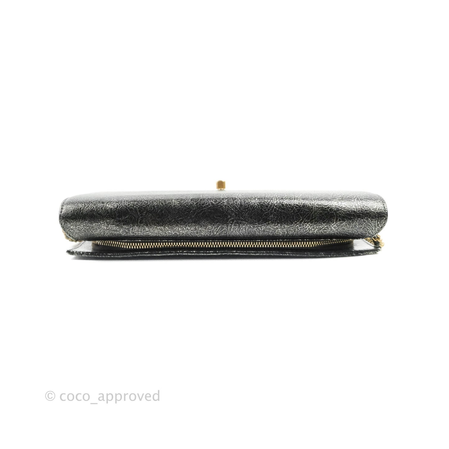 Chanel Cracked Metallic Calfskin Quilted Zip Away Chain Clutch Dark Silver Aged Gold Hardware