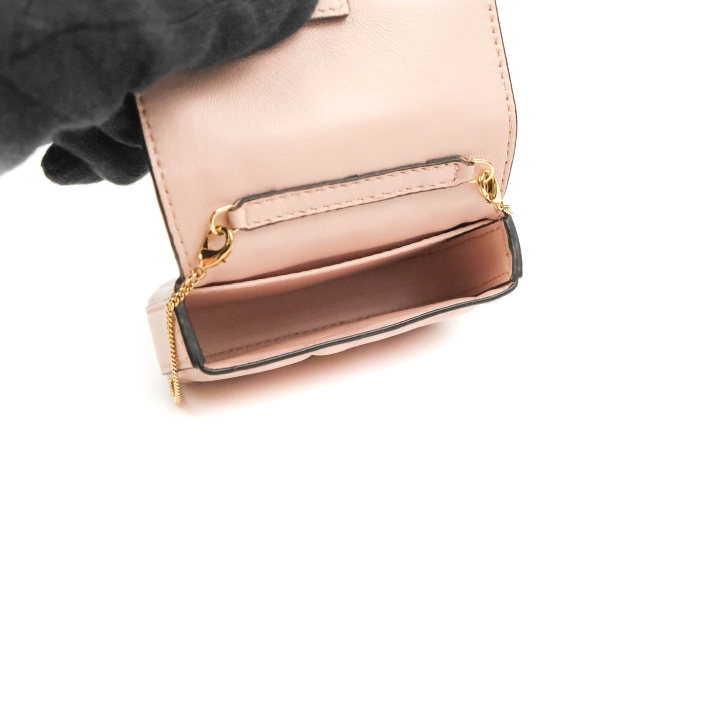 Fendi Nappa FF Embossed Nano Baguette Charm Beige Pink