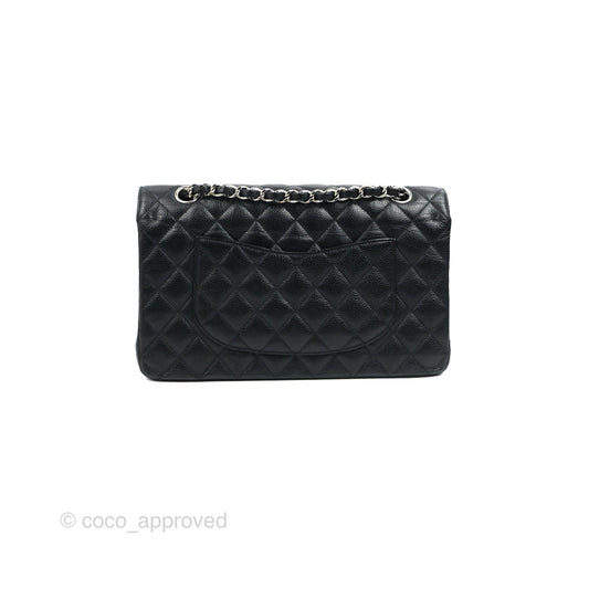 Chanel Classic M/L Medium Flap Quilted Black Caviar Silver Hardware