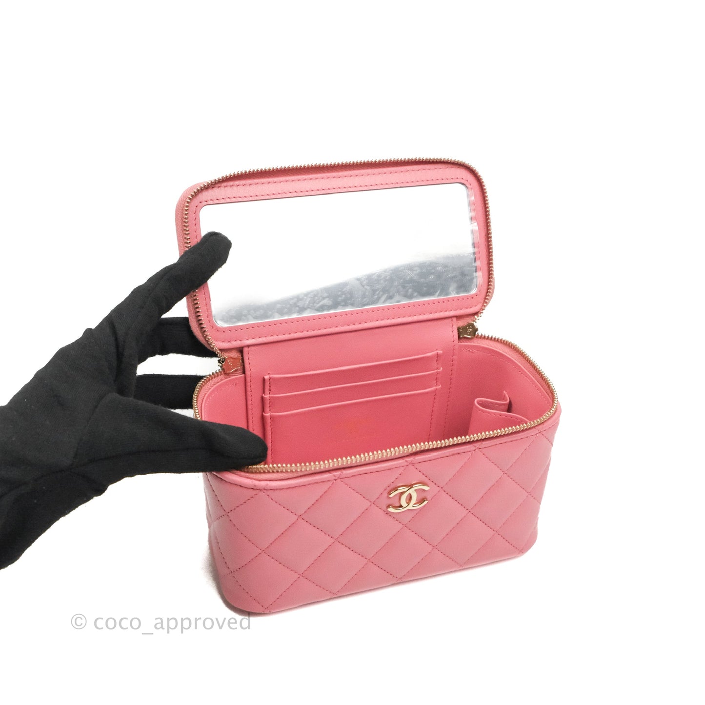 Chanel Vanity Rectangular Top Handle Pink Lambskin Gold Hardware