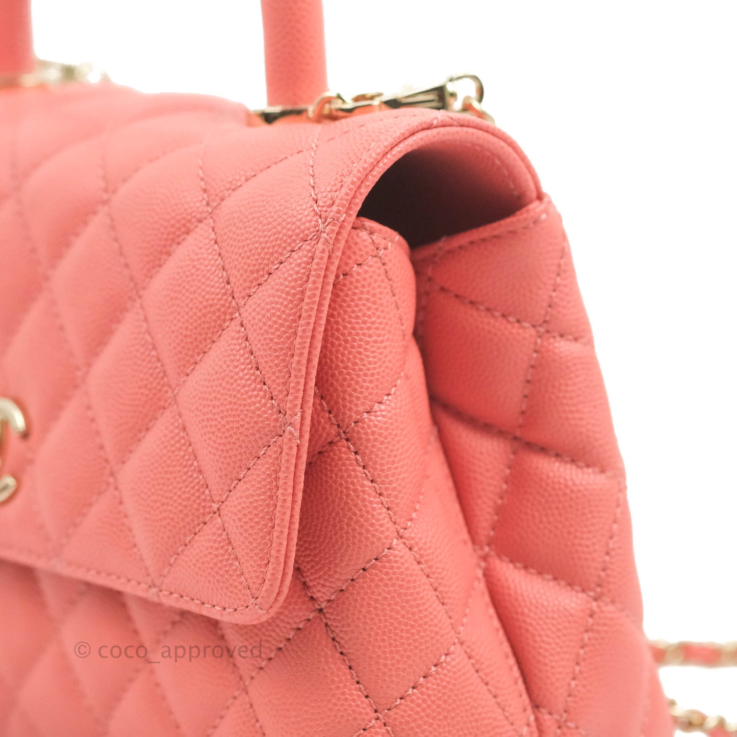 Chanel Small Quilted Coco Handle Coral Pink Caviar Gold Hardware