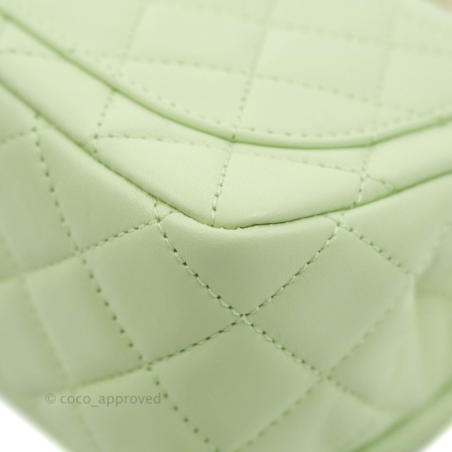 Chanel Mini Square Pearl Crush Quilted Avocado Green Lambskin Aged Gold Hardware