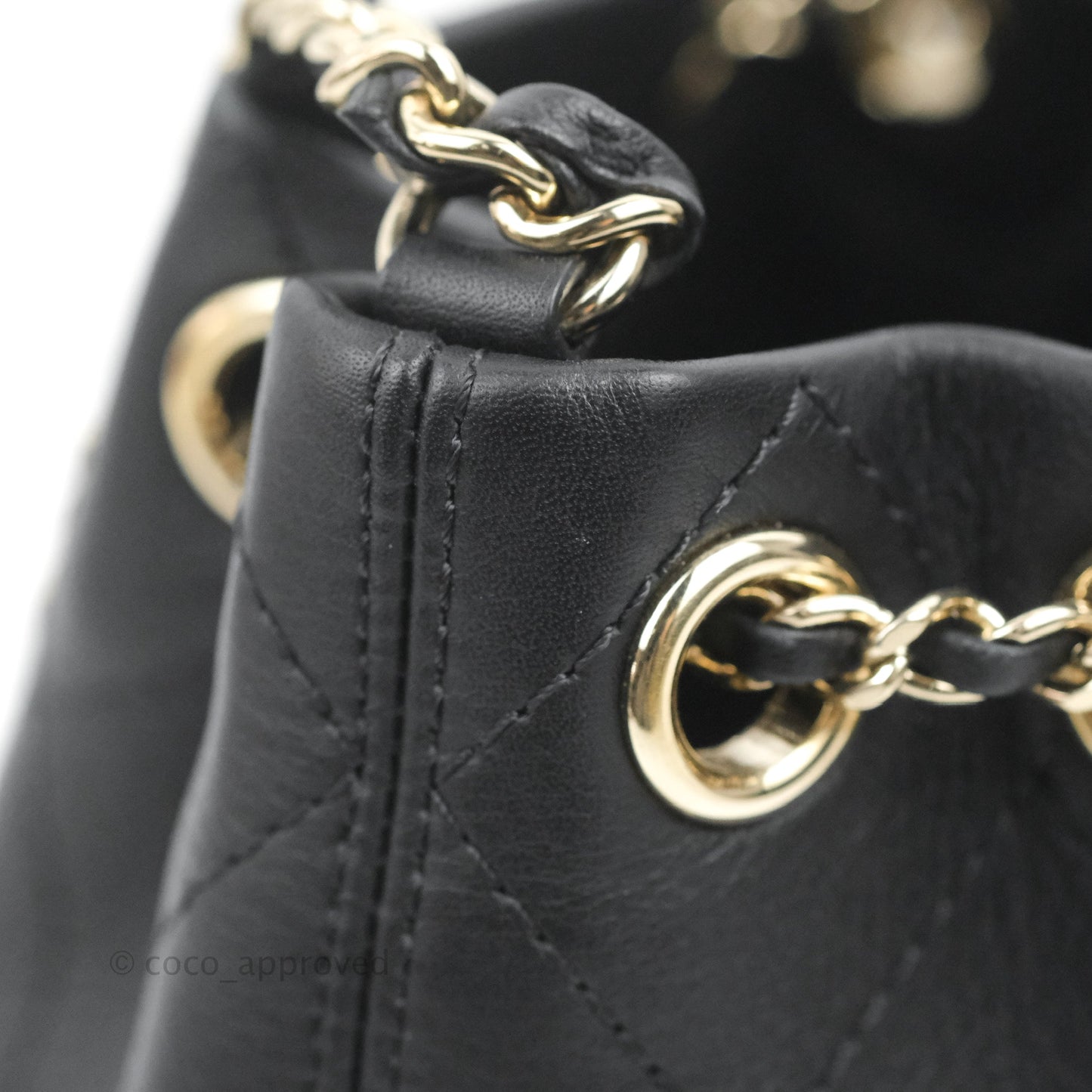 Chanel Mini CC Drawstring Bucket Bag Black Calfskin Gold Hardware