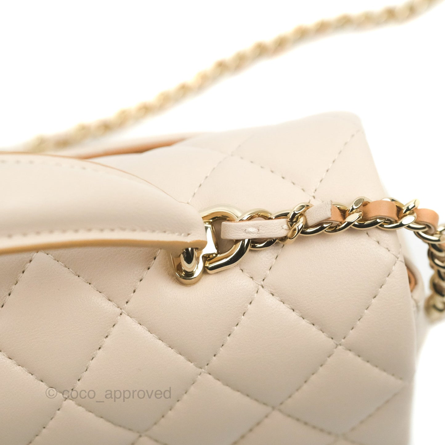 Chanel Top Handle Mini Rectangular Flap Bag Ecru/Beige Lambskin Gold Hardware 23P