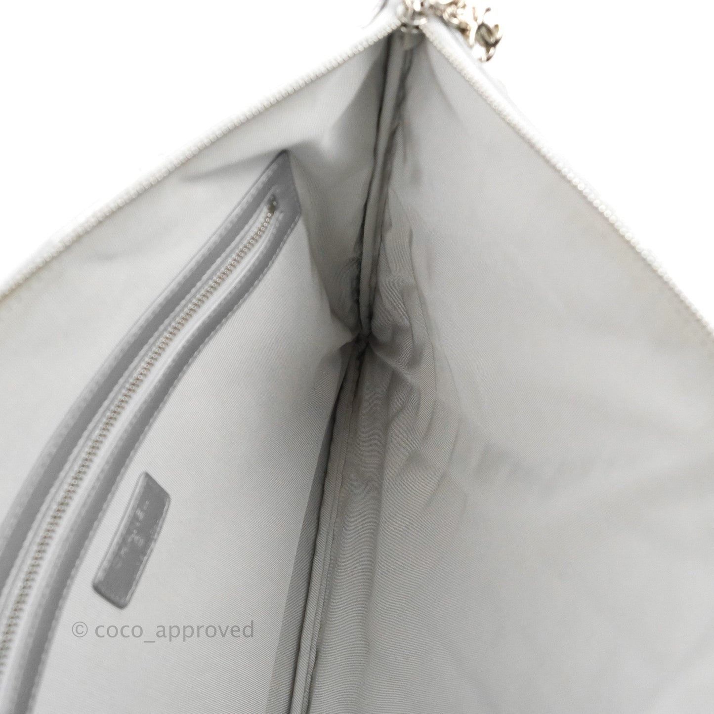 Chanel Quilted Large O Case Metallic Silver With Charms