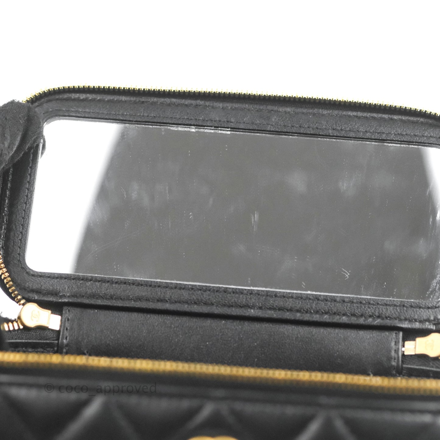 Chanel Vanity with COCO Heart Chain Black Lambskin Aged Gold Hardware