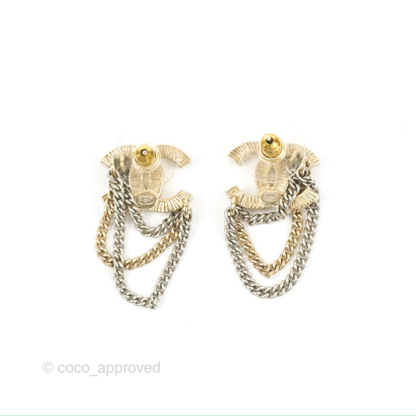 Chanel Crystal CC Chain Pendant Earrings 21B