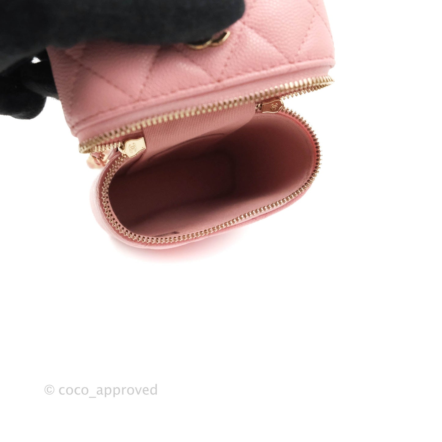 Chanel Vanity Phone Holder With Chain Pink Caviar Gold Hardware