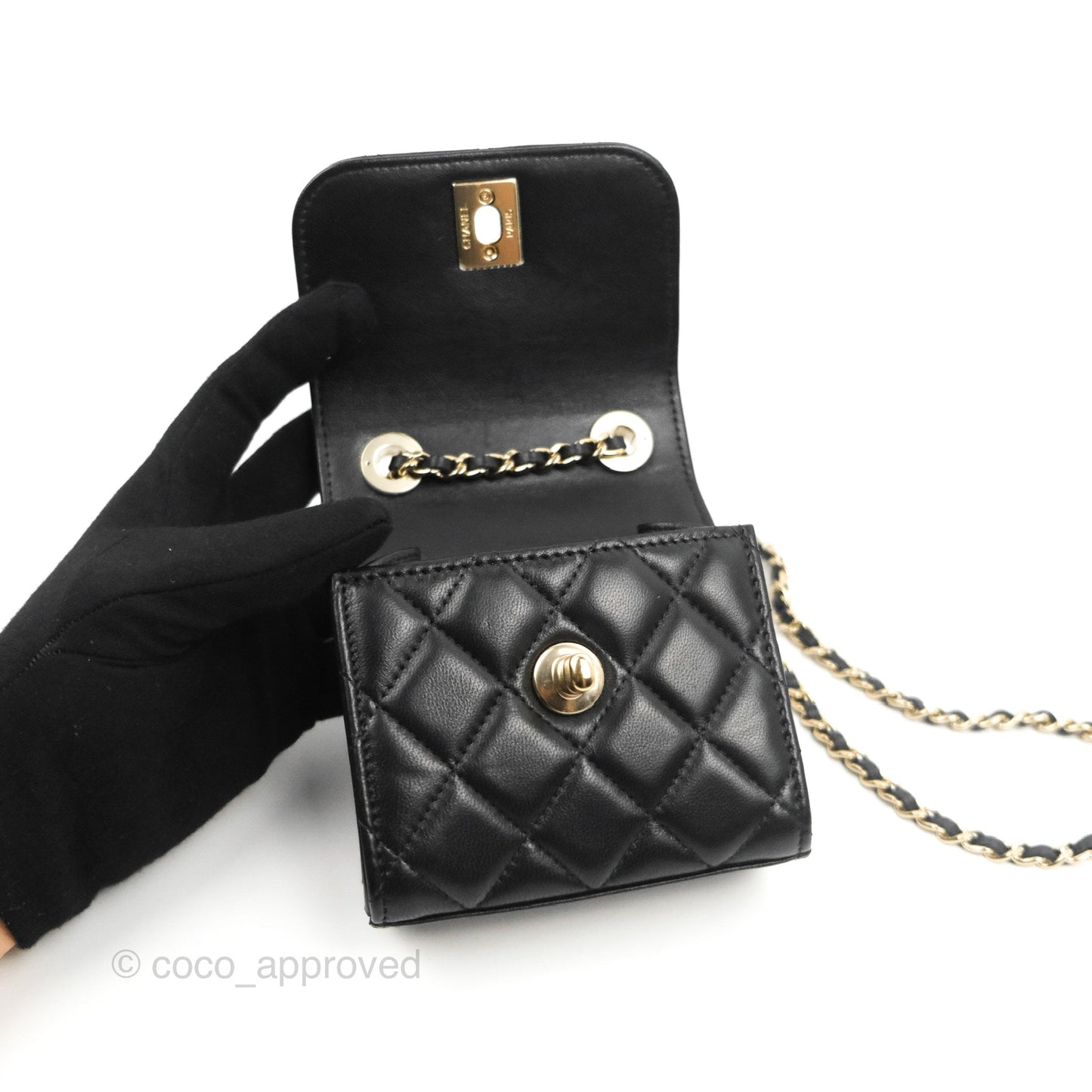 Chanel Mini Quilted Trendy CC Clutch With Chain Black Lambskin Gold Hardware