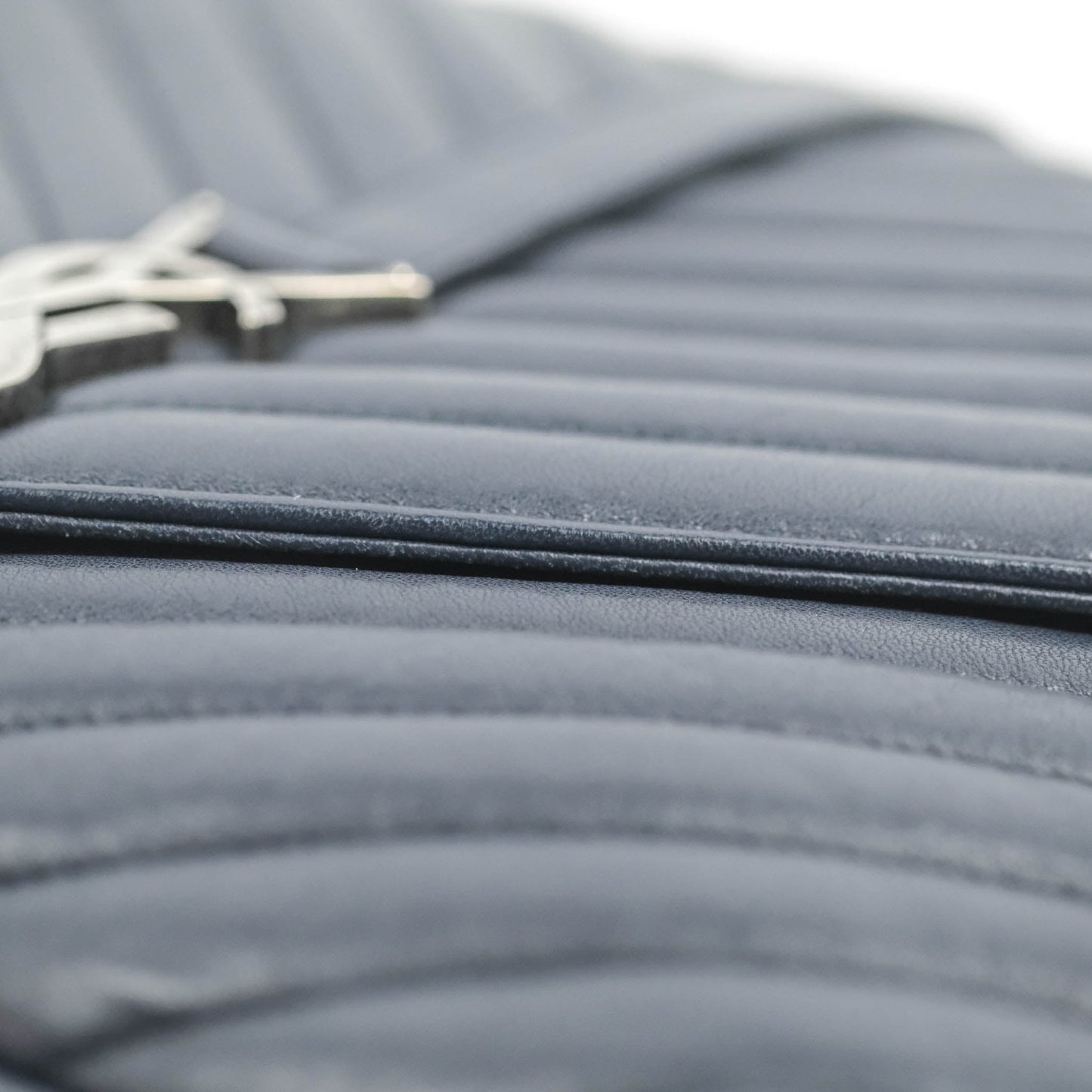 Saint Laurent Chevron Large College Navy Chain Bag Ruthenium Hardware