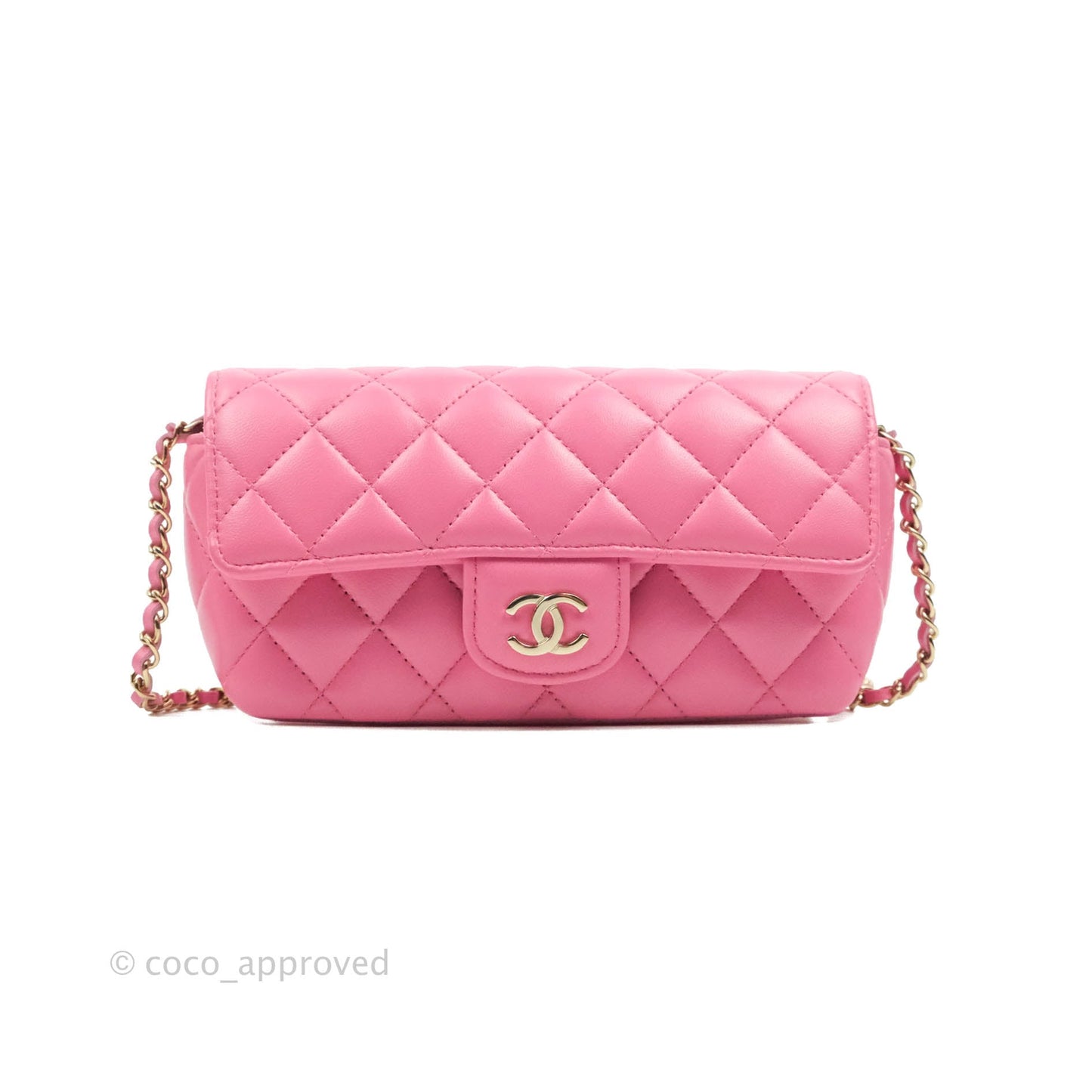 Chanel Quilted Case With Chain Pink Lambskin Gold Hardware