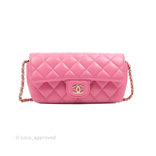 Chanel Quilted Case With Chain Pink Lambskin Gold Hardware