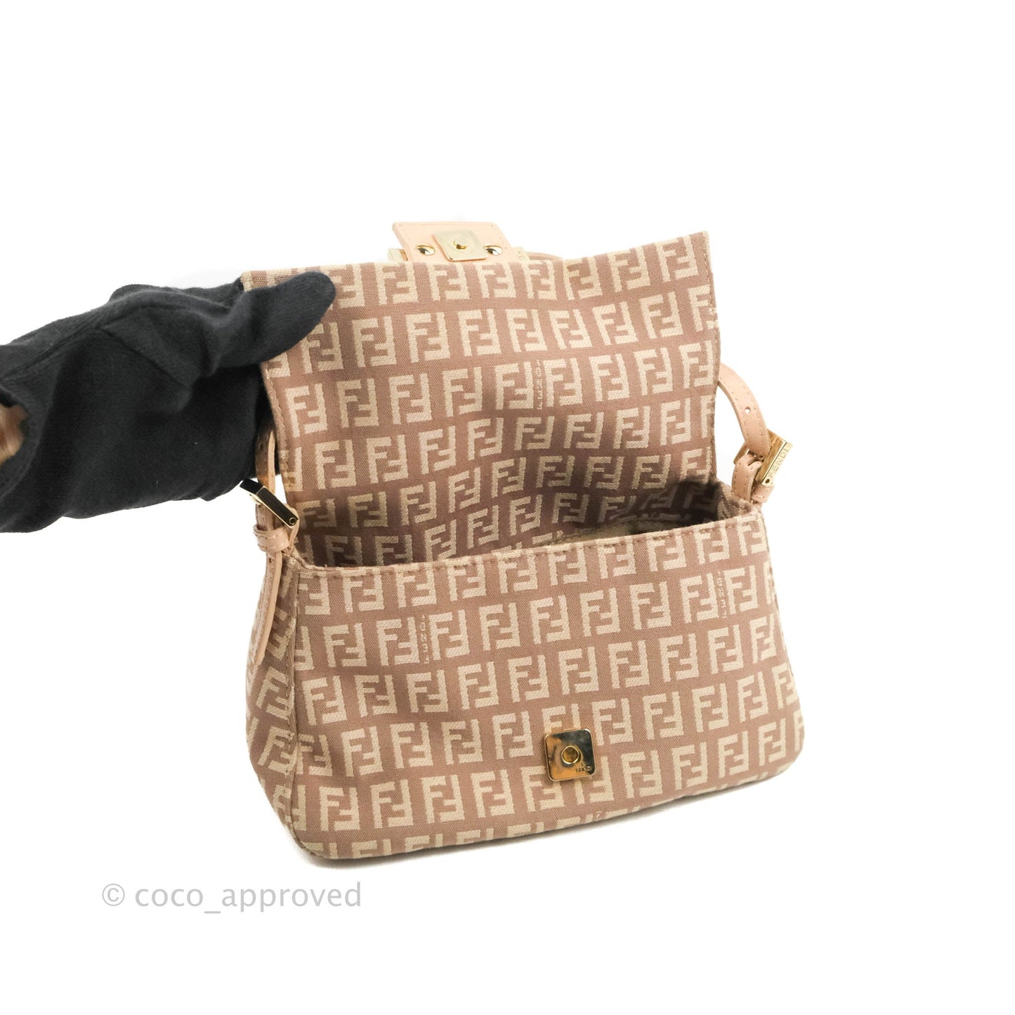 Fendi Zucchino Mini Mama Baguette Beige Pink Gold Hardware