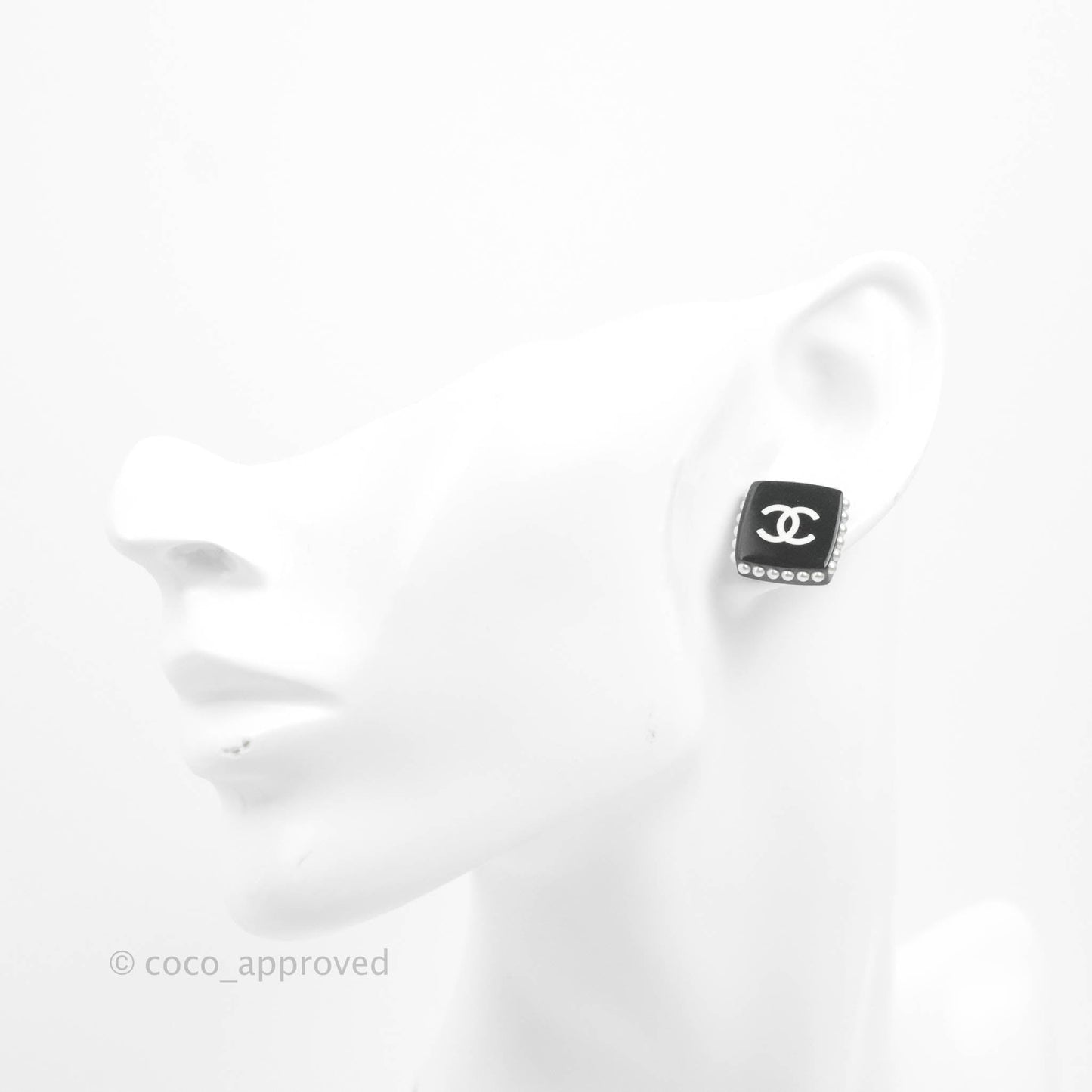 Chanel Resin Pearl Square CC Earrings Black 15P
