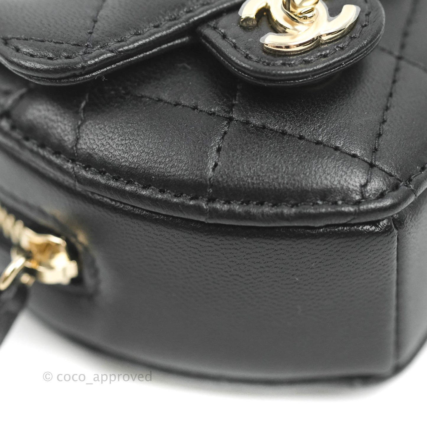 Chanel Small Heart Coin Purse Necklace Black Lambskin Gold Hardware 22S