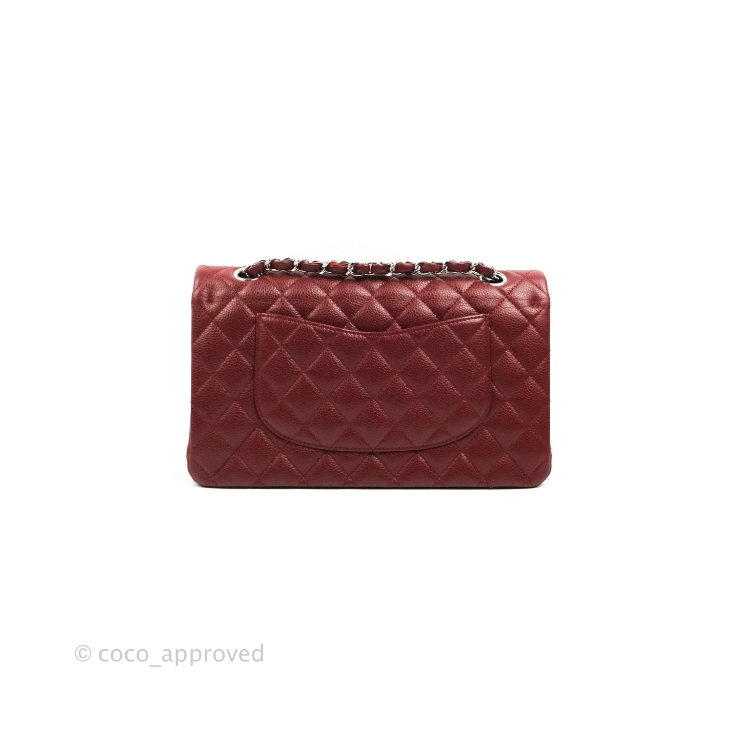 Chanel Classic M/L Medium Flap Quilted Dark Red Caviar Silver Hardware